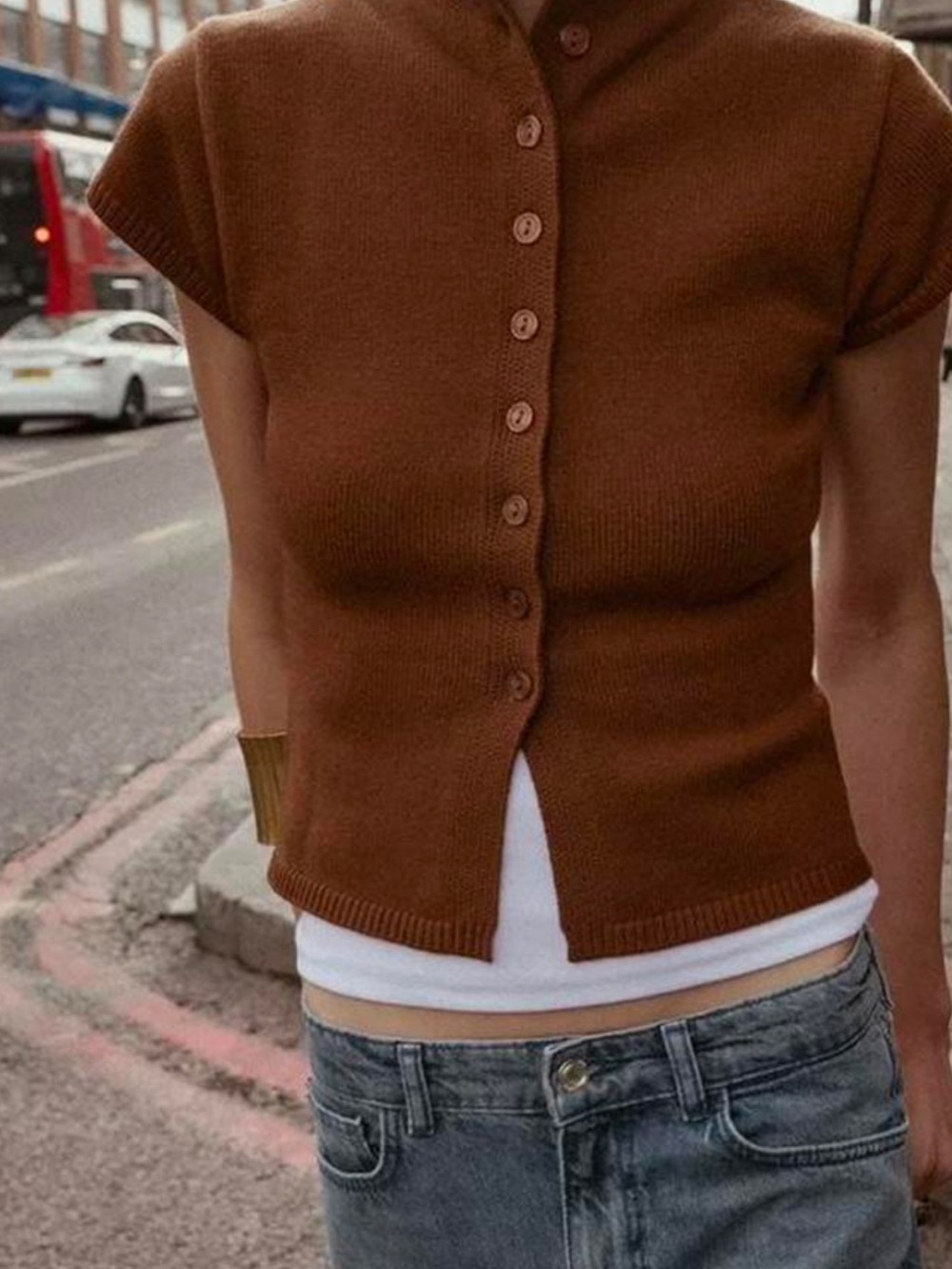 Zara Rust Button-Front Knit Vest
